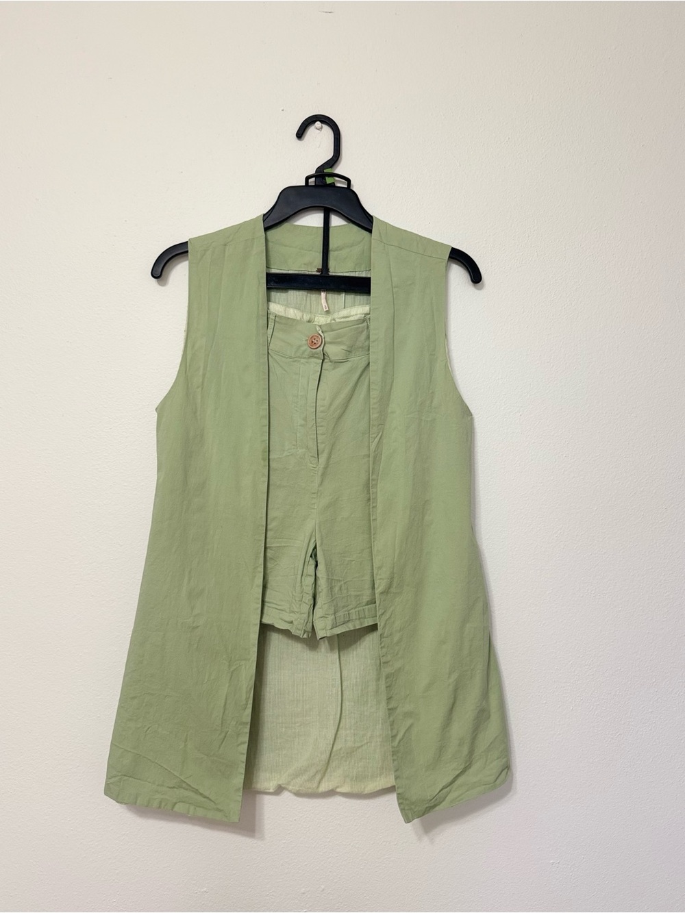 Free People Light Sage Green Open Vest with Matching Bermudas
